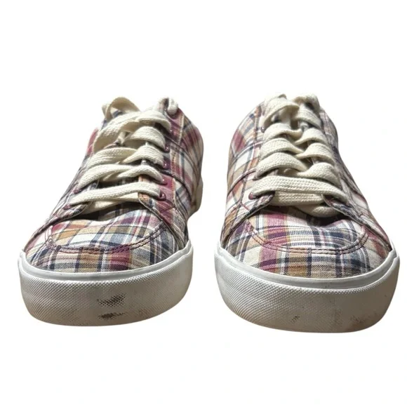 POLO RALPH LAUREN Madras Maroon / Tan Plaid‎ Humberto Canvas Sneakers Size 8D - Picture 5 of 9